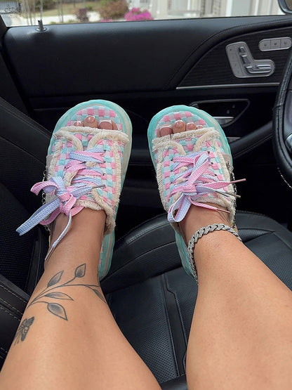 Sandales à carreaux en barbe à papa