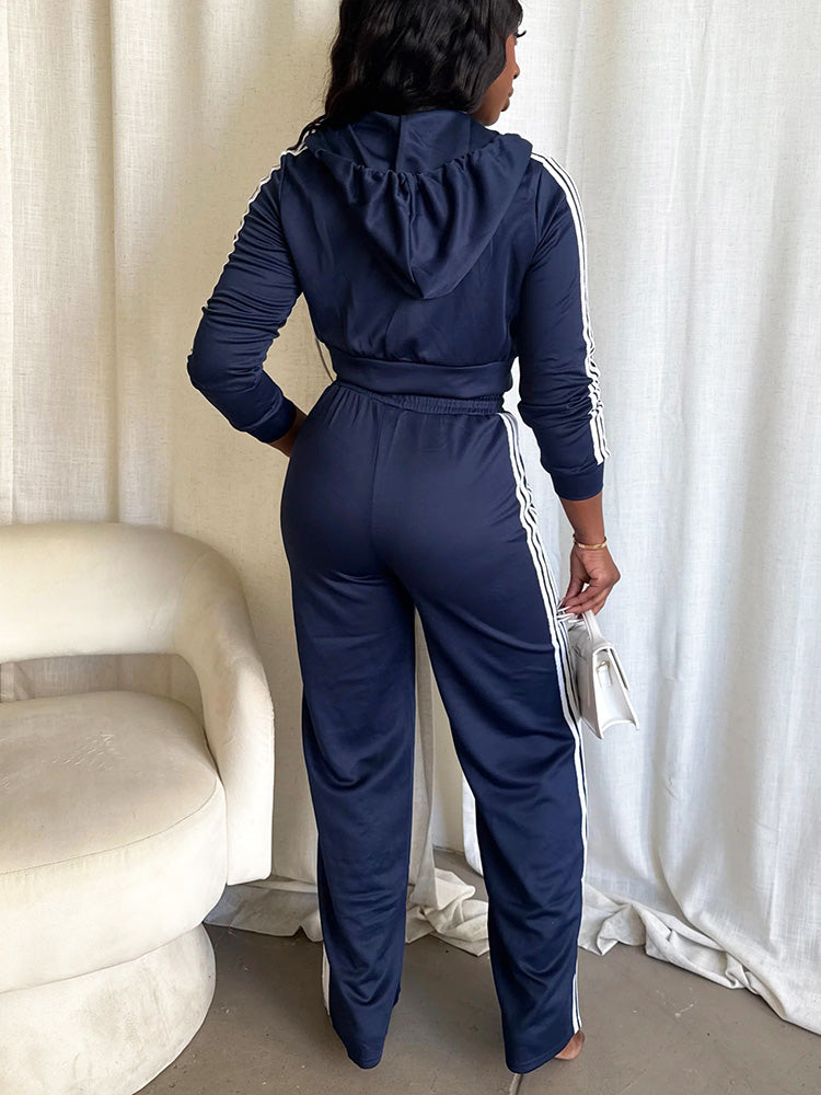 Stripes Crop Hoodie & Wide Pants Set