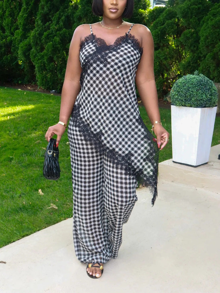 Gingham Lace-Trim Set