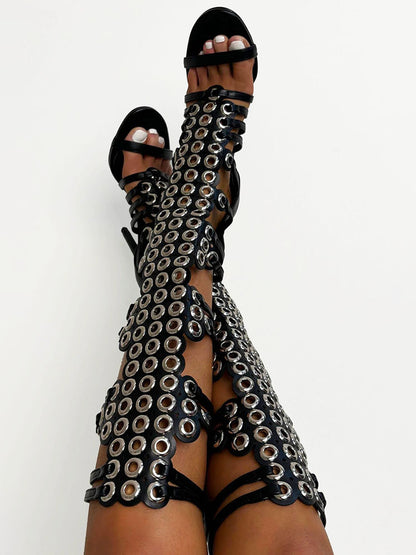 Grommet Knee-High Heels