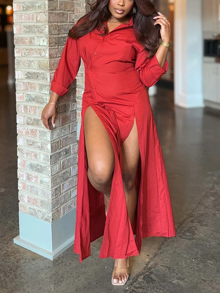 Split Button Shirt Dress