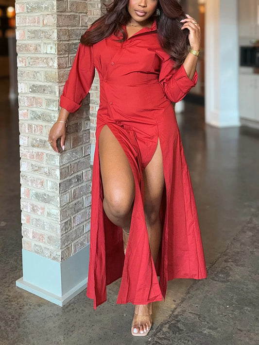 Split Button Shirt Dress