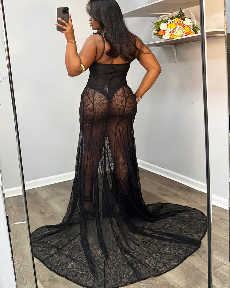 Luxe Lace Sheer Mermaid Dress