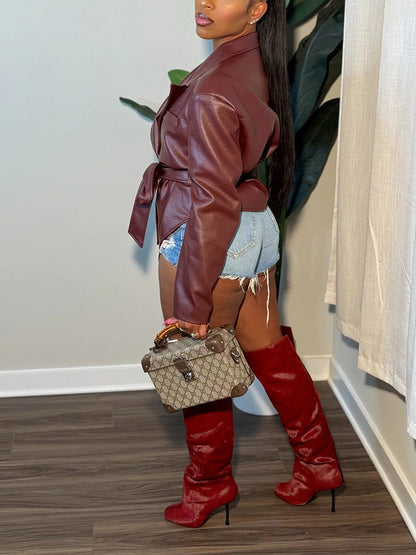 Faux Leather Belt Jacket