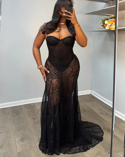Luxe Lace Sheer Mermaid Dress