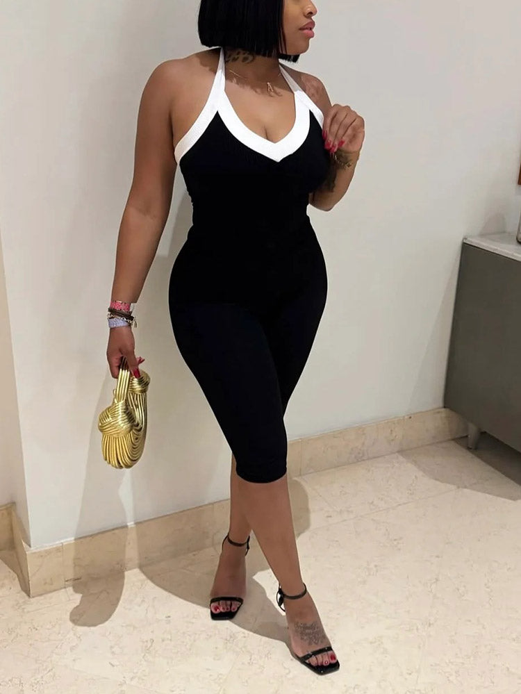 Ribbed Knit Halter Top & Capris Set