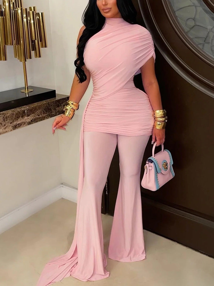 Asymmetric Draped Ruched Jumpsuit