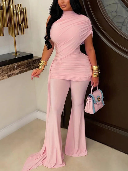 Asymmetric Draped Ruched Jumpsuit
