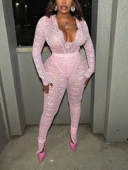 Ensemble body et pantalon en dentelle