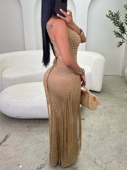Vacation Mode Crochet Fringe Dress