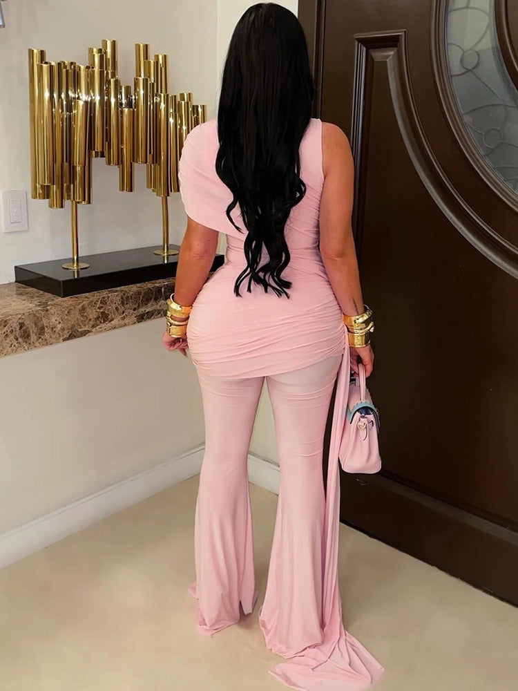 Asymmetric Draped Ruched Jumpsuit