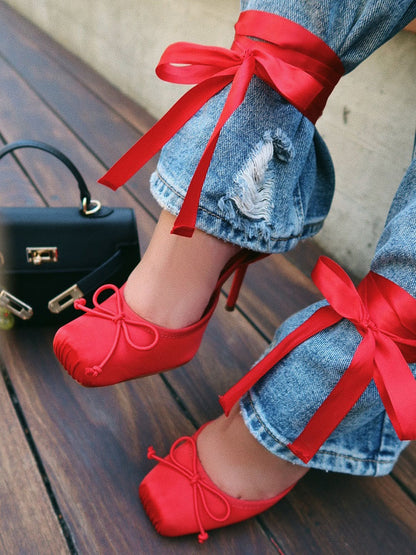 Ballet Satin Ankle Tie Pumps