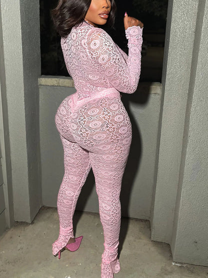 Ensemble body et pantalon en dentelle