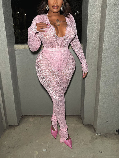 Ensemble body et pantalon en dentelle