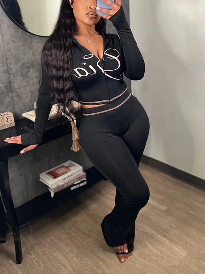 Graphic Hoodie & Flare Pants Set
