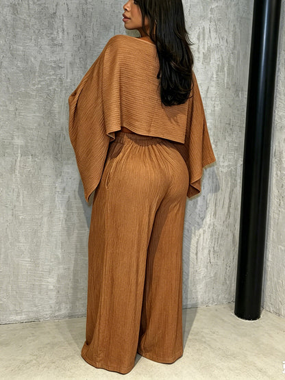 Plissé Asymmetric Top & Wide Pants Set