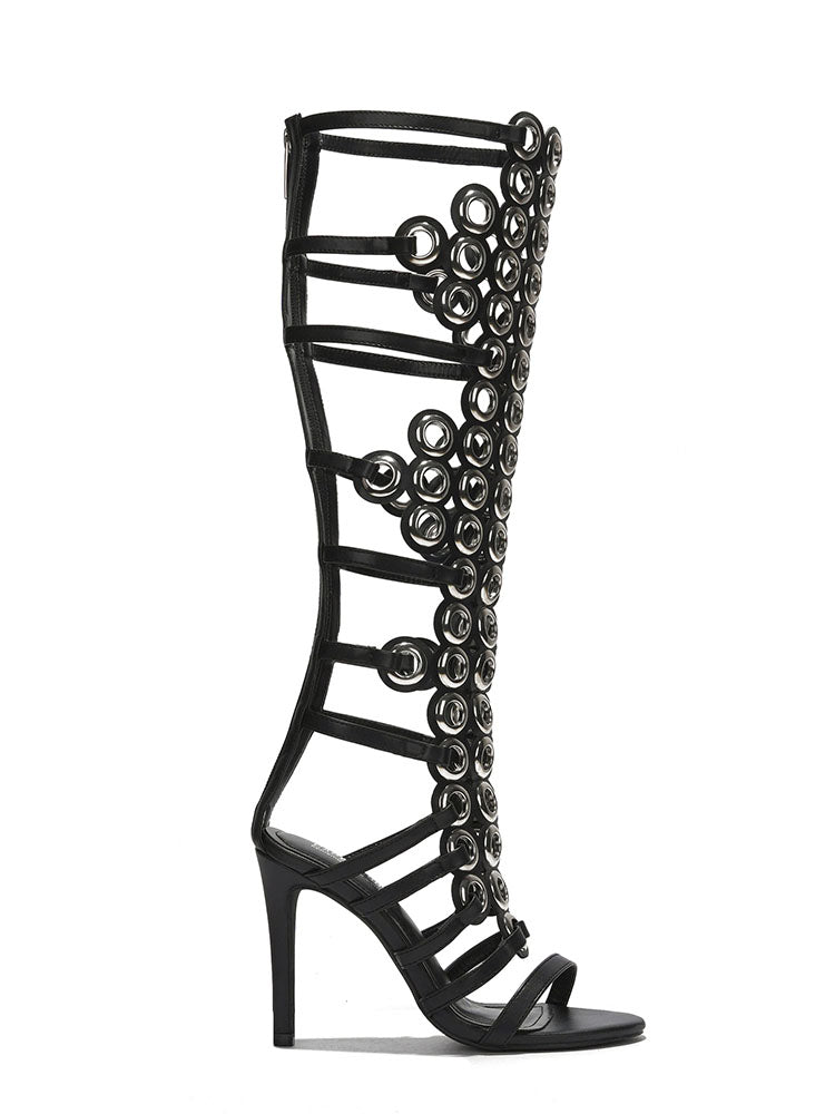 Grommet Knee-High Heels