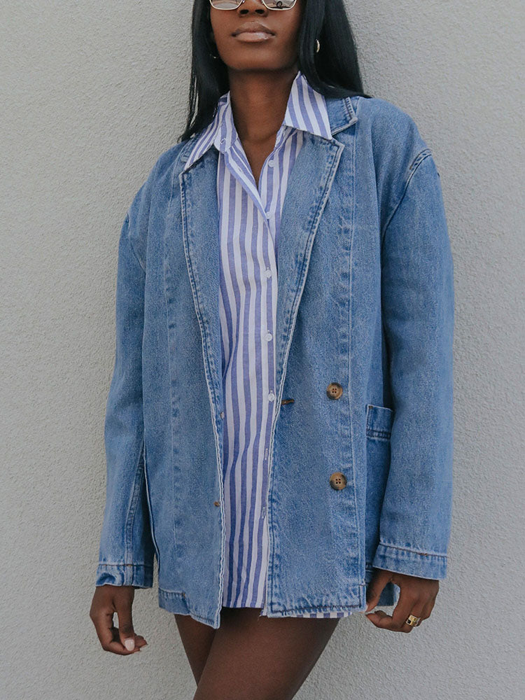 Lapel Denim Blazer - ECHOINE