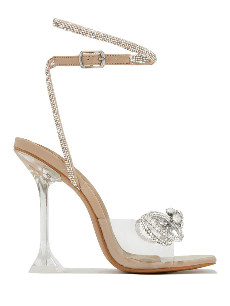 Sparkling Bow Square Toe High Heels - ECHOINE