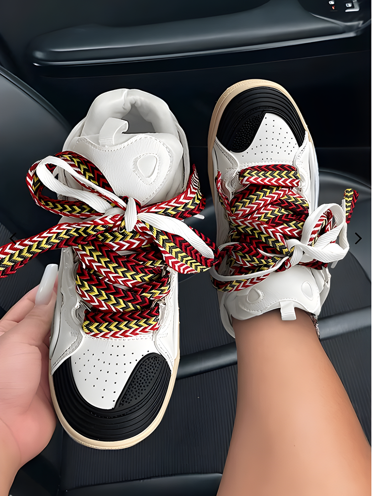 Contrast Lace-up Sneakers - ECHOINE