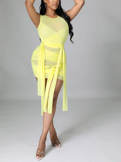 Wrap Tie Mesh Dress