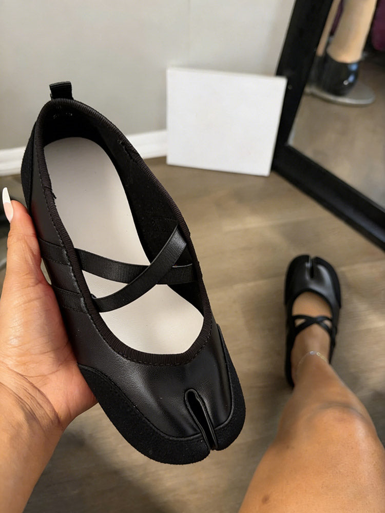 Leather Split Toe Tabi Ballet Flats