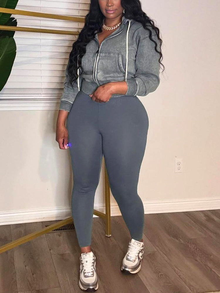 Washed Hooded Jacket & Leggings Set