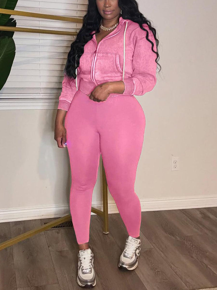 Washed Hooded Jacket & Leggings Set