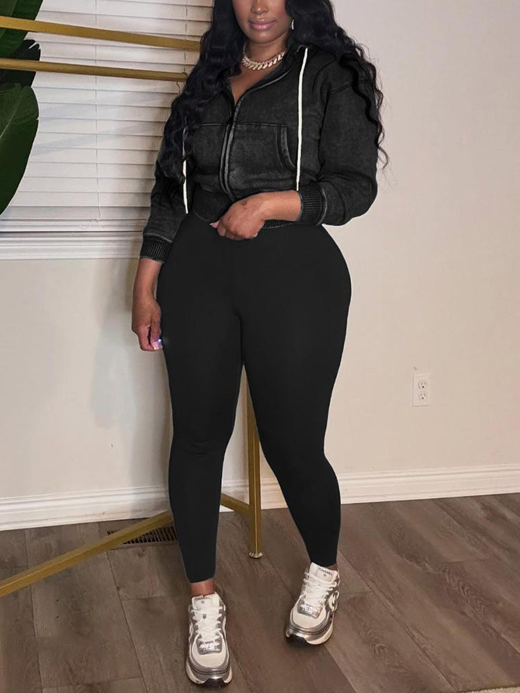 Washed Hooded Jacket & Leggings Set