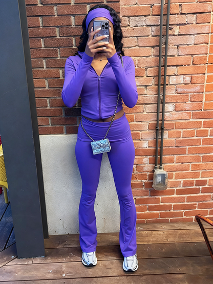 Ensemble veste sculptante et pantalon évasé avec bandeau