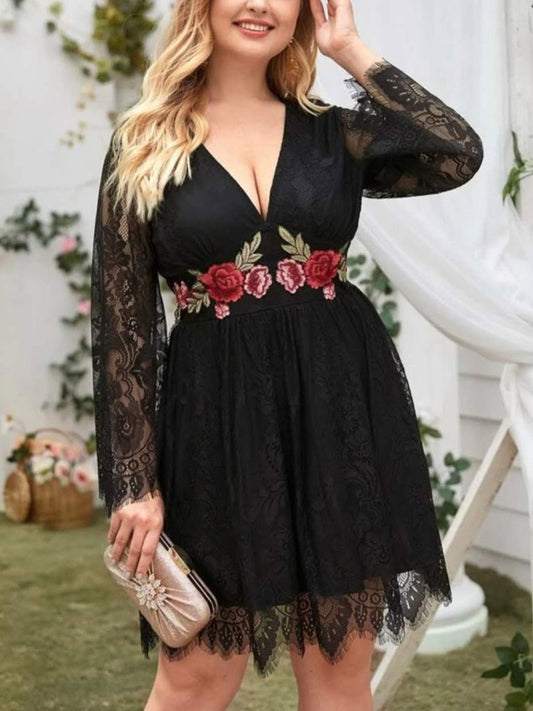 Embroidered Floral Lace Dress - ECHOINE