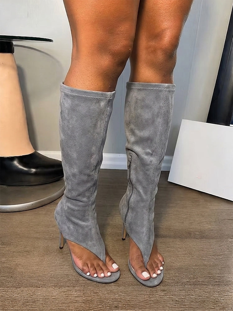 Leather Open Toe Thong Boots