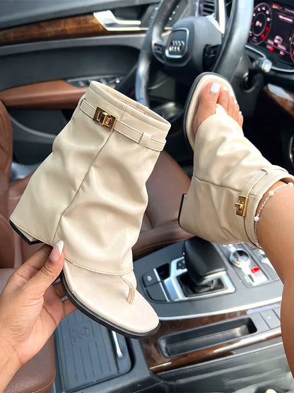 Leather Fold-Over Thong Sandals