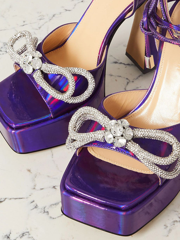 Sparkling Bow Platform Heel Sandals