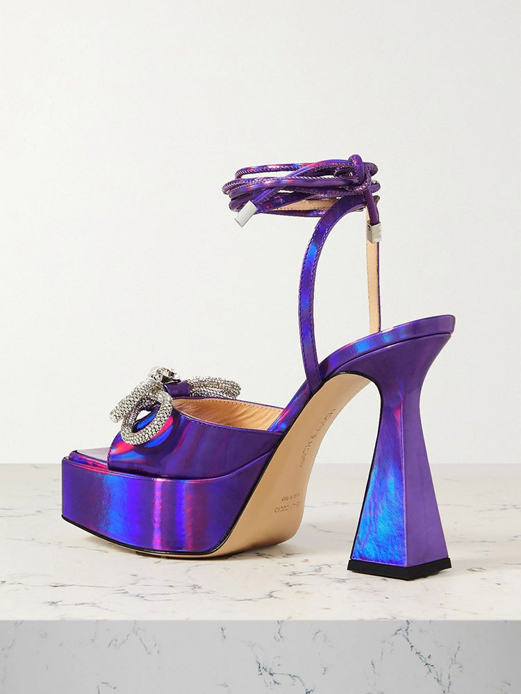 Sparkling Bow Platform Heel Sandals