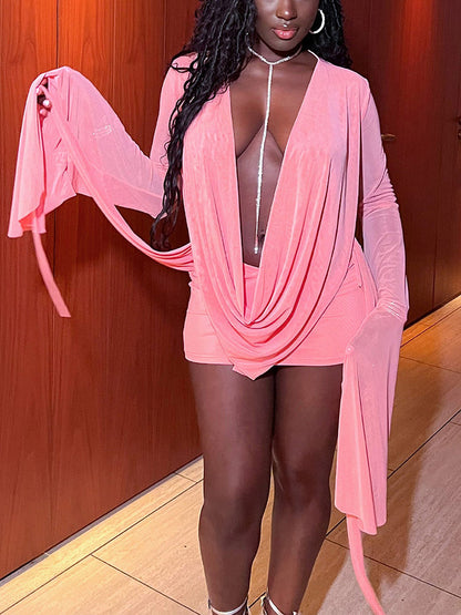 Mesh Plunge Mini Dress