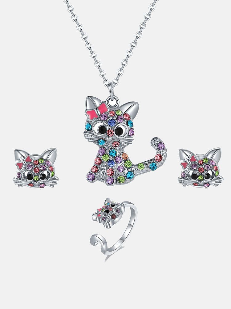 Crystal Rainbow Cat Jewelry Set - ECHOINE