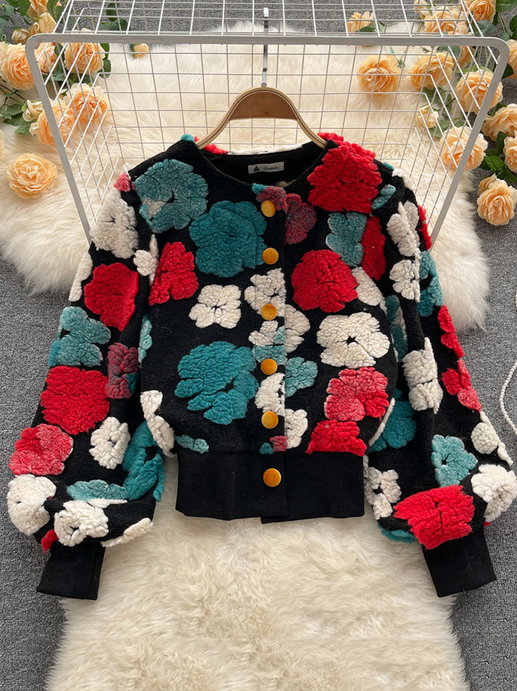 Flower Plush Button Coat - ECHOINE