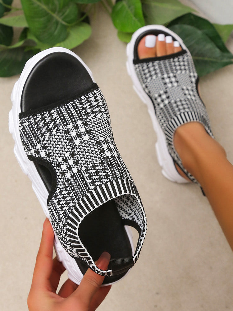 Knit Cutout Platform Sandals - ECHOINE