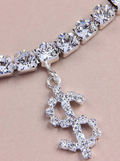 Rhinestone Chain Dollar Sign Anklet - ECHOINE