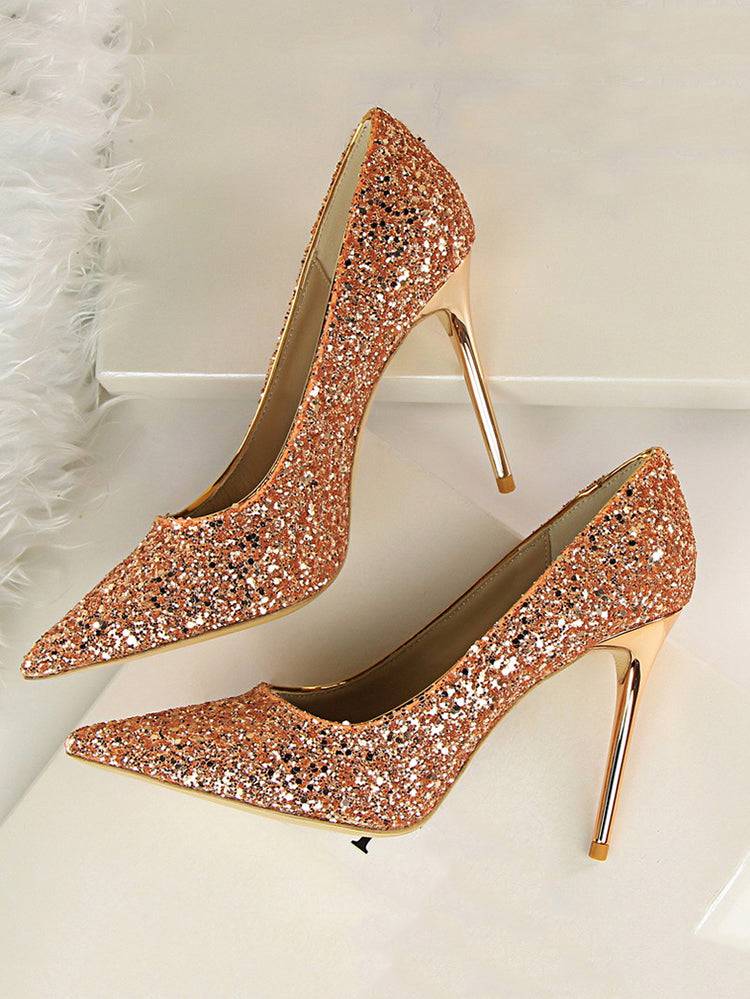 Sequin Pointed Toe High Heels Shoes - ECHOINE