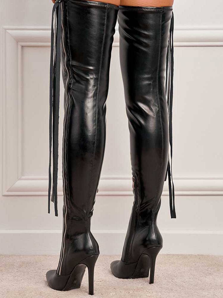 Fringe Pointed Side Zipper Boots - ECHOINE