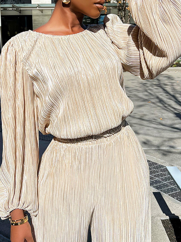 Casual Solid Pleated Sets - ECHOINE