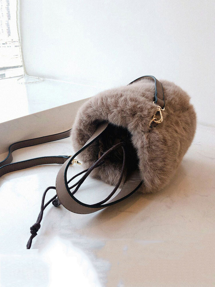 Fluffy Drawstring Bucket Bag - ECHOINE