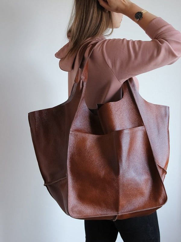 Large Capacity Leather Tote - ECHOINE