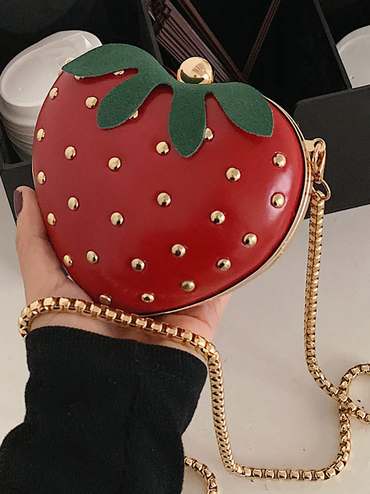 Strawberry Shape Rivet Crossbody Bag - ECHOINE