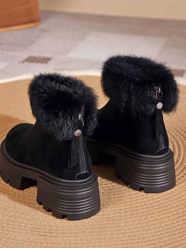 Furry Trim Lined Snow Boots - ECHOINE