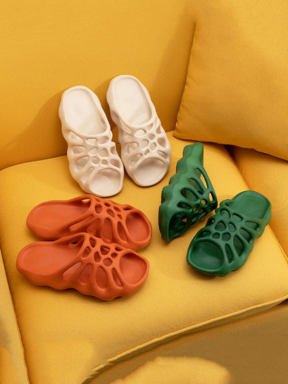 Solid Color Hollow Out Slippers - ECHOINE