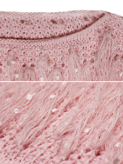 Sequin Tassel Knitted Sweater - ECHOINE