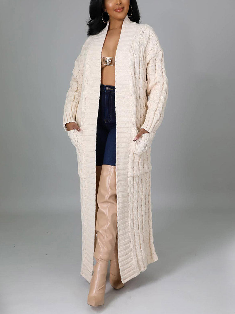 Knitted Solid Pocket Sweater Cardigan - ECHOINE